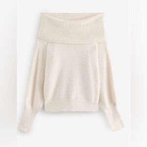 Cozy Off-Shoulder Cream/gray cashmere Sweater